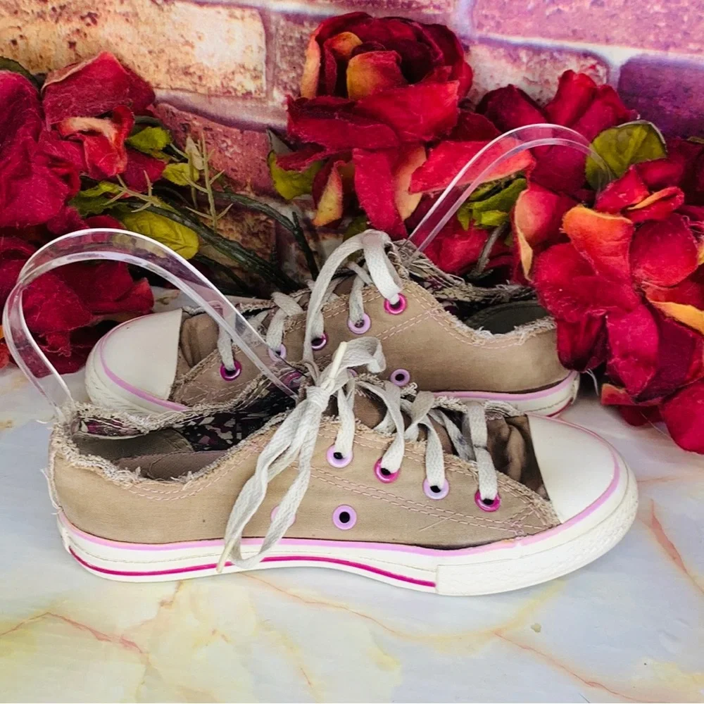 Converse All Star Tan Pink and Purple Lace Up Low Top Sneakers